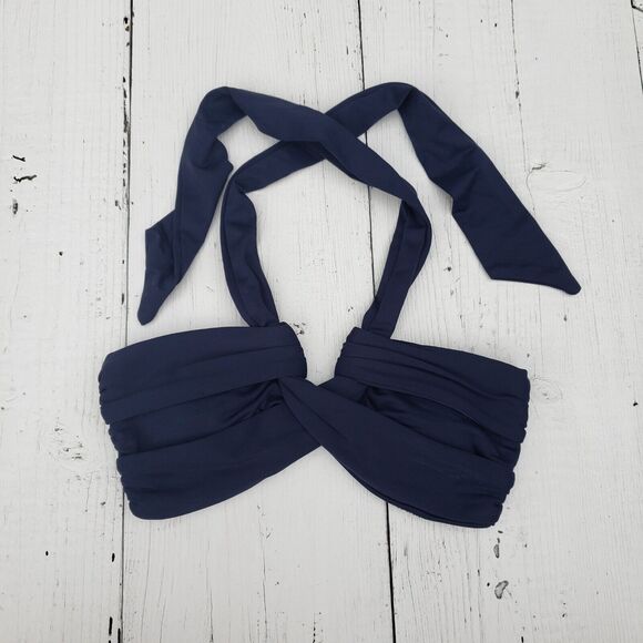 Seafolly Collective Women Navy Blue Twist Bandeau Halter Swim Top Sz 6 / US 2 - Picture 4 of 11